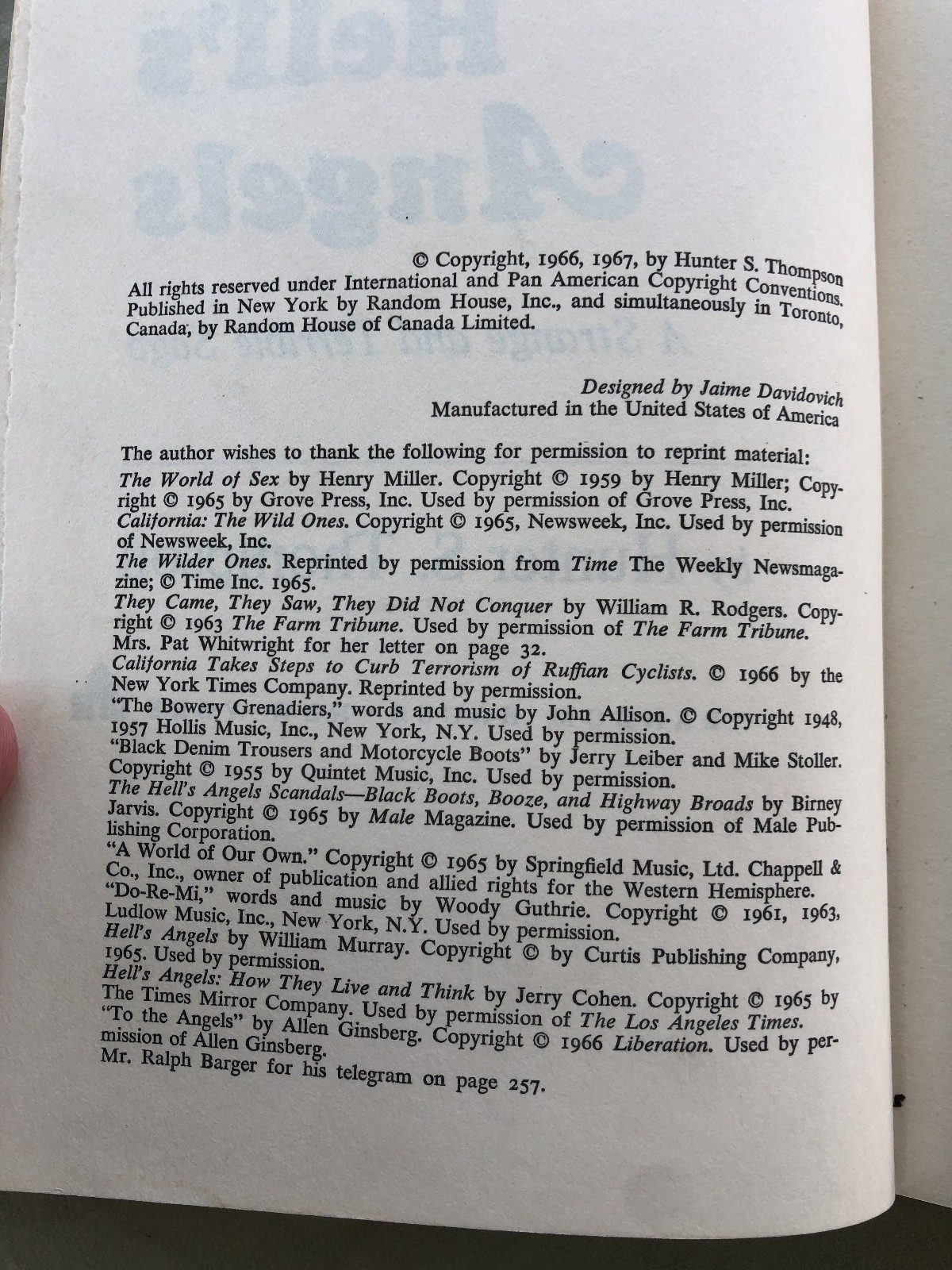 Hunter S. Thompson – Hell’s Angels – Random House 1967