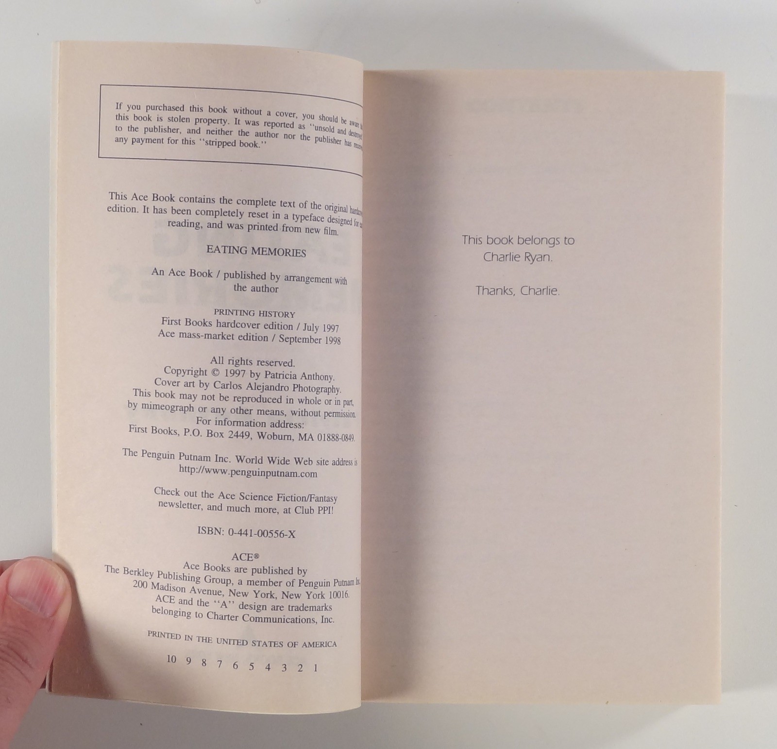 1998 Patricia Anthony EATING MEMORIES short stories speculative science fiction