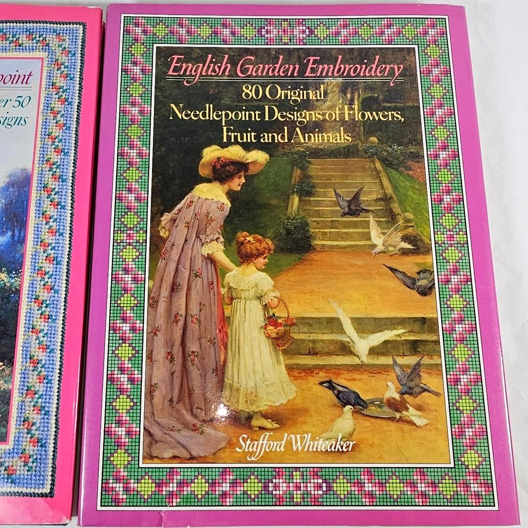 2 Books English Countryside Needlepoint & Garden Embroidery Stafford Whiteaker
