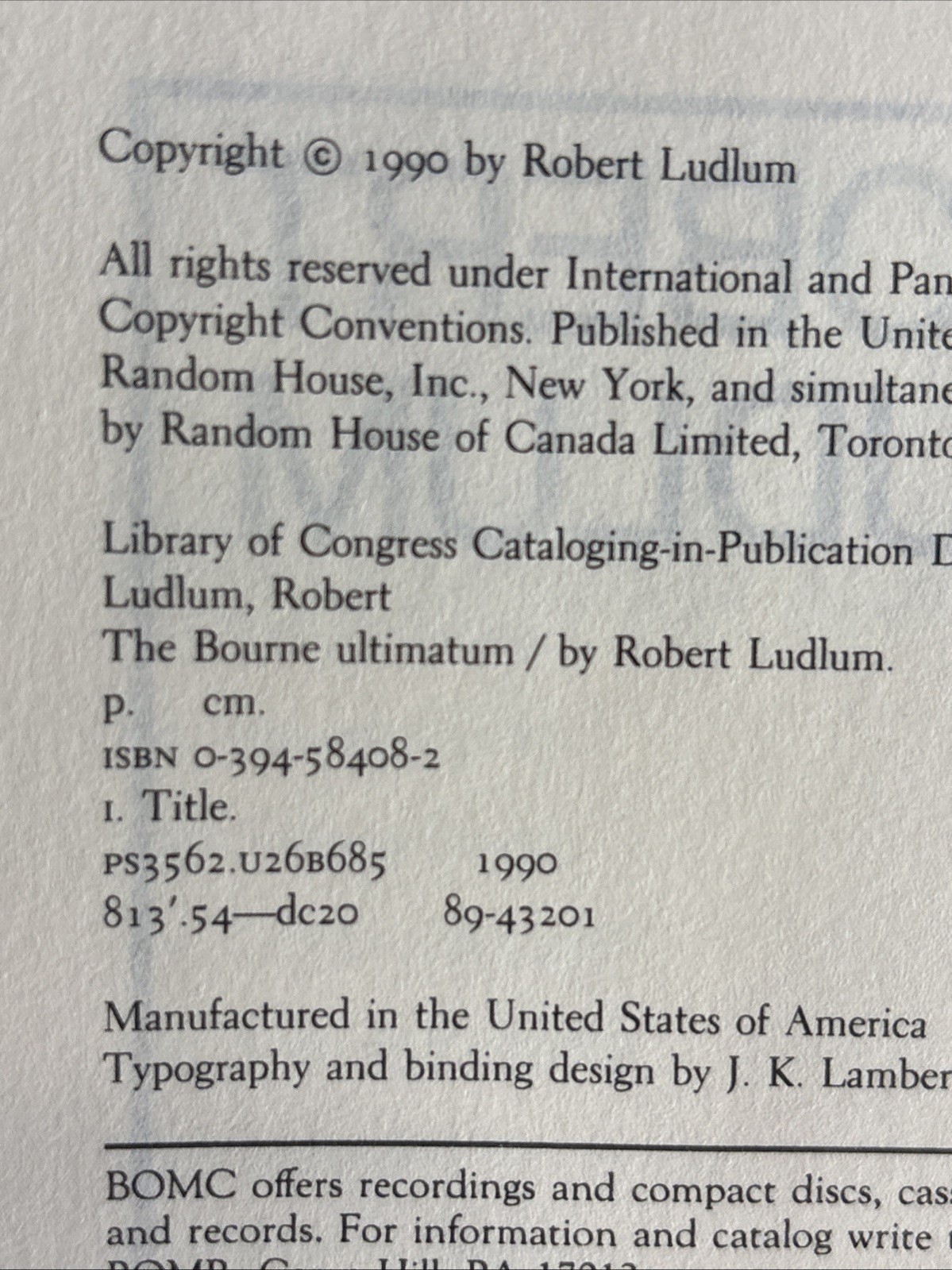 The Bourne Ultimatum – Robert Ludlum (1990, 1st Edition, Hardcover) Random House