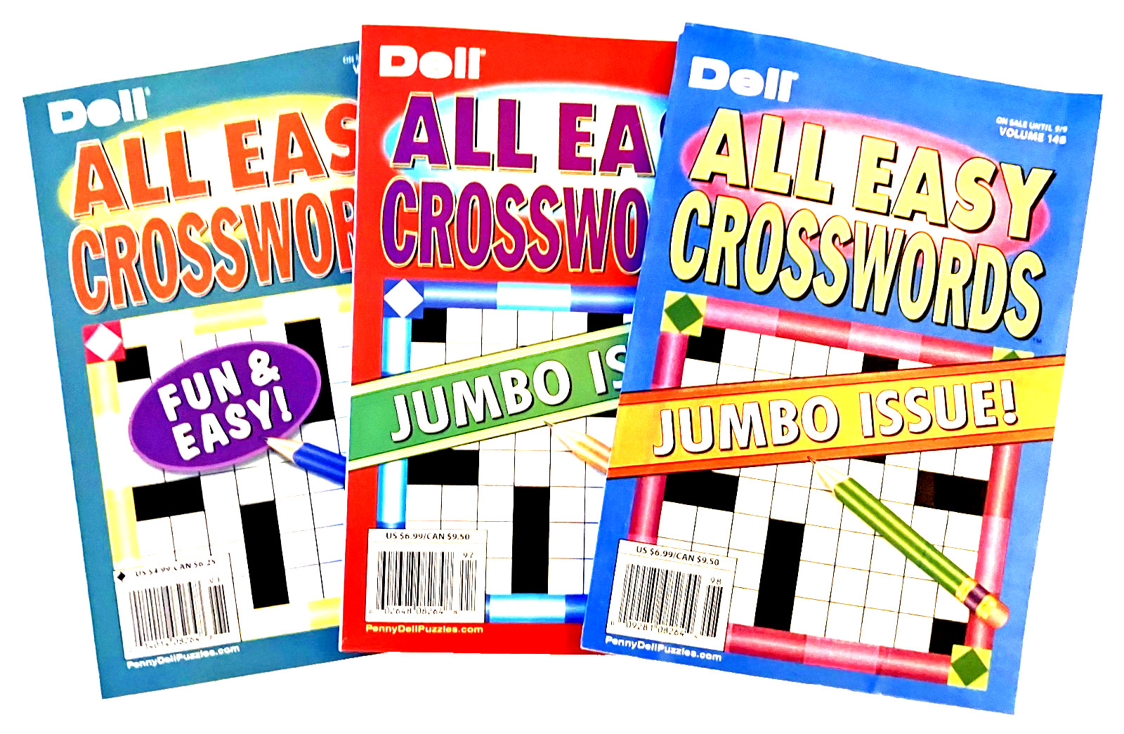 NEW Lot of 3 Penny Press Dell All Easy Fun Crossword Puzzle Books