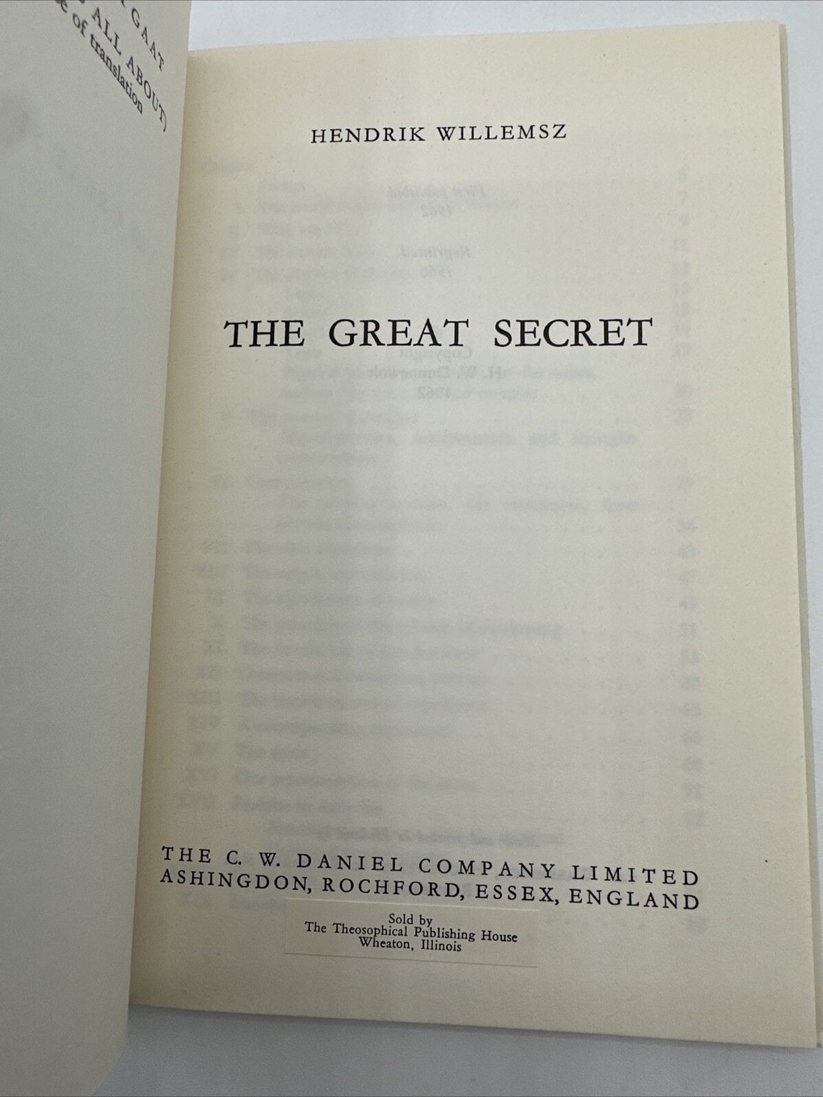 The Great Secret Hendrik Willemsz 1966 82 Pages Theosophical Publishing House PB