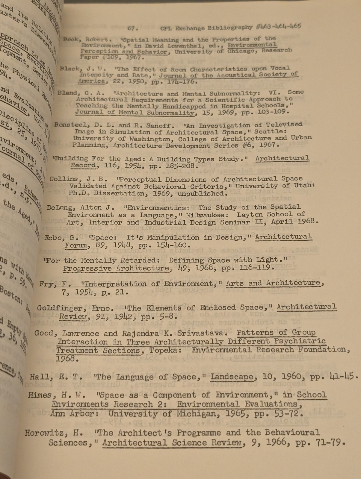 Council of Planning Librarians; A Bibliography of Materials for Change in Mental