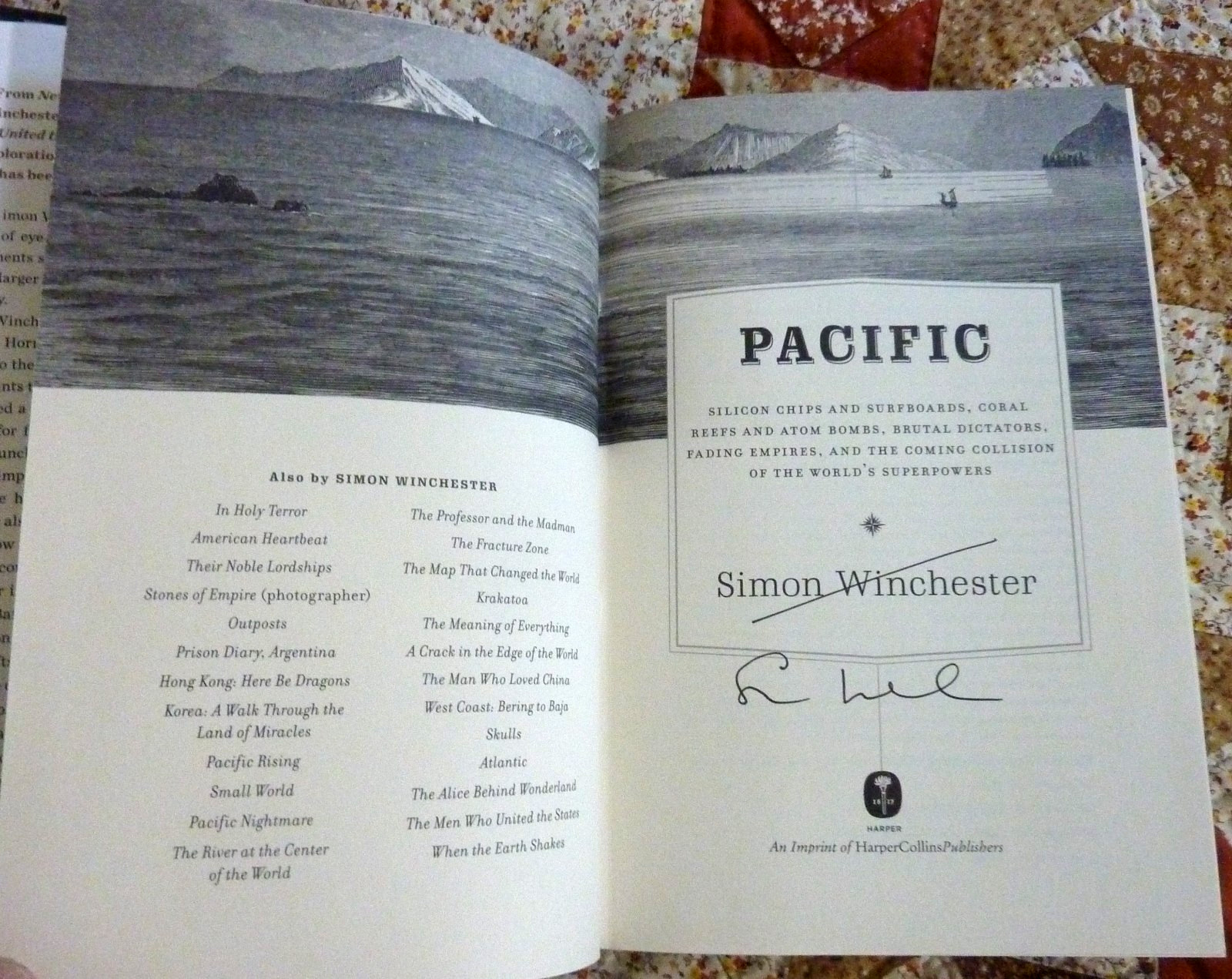 Pacific by Simon Winchester, HarperCollins 2015 1st edition HC Autographed Copy