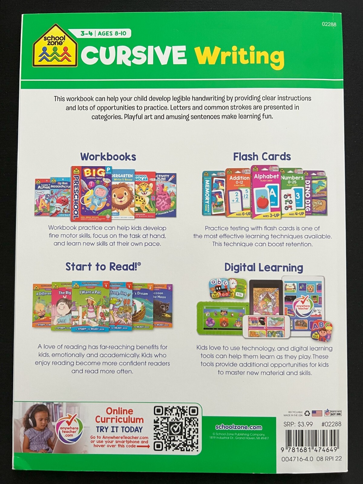 Beginning cursive writing practice handwriting book workbooks for Kids Grade 3 4