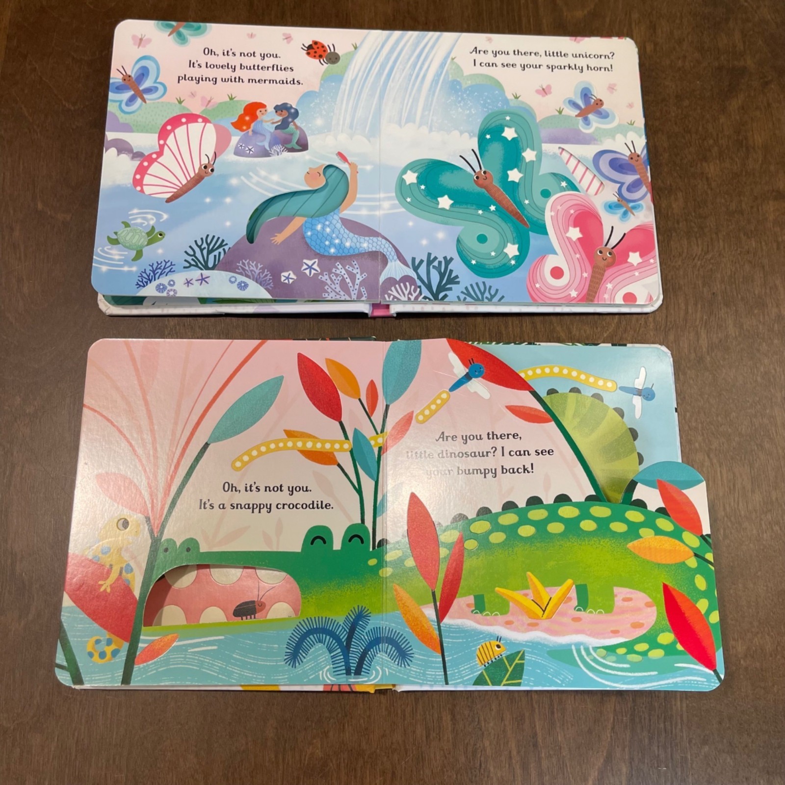 Usborne Little Peek Through Are You There Little Unicorn and Dinosaur Boardbooks