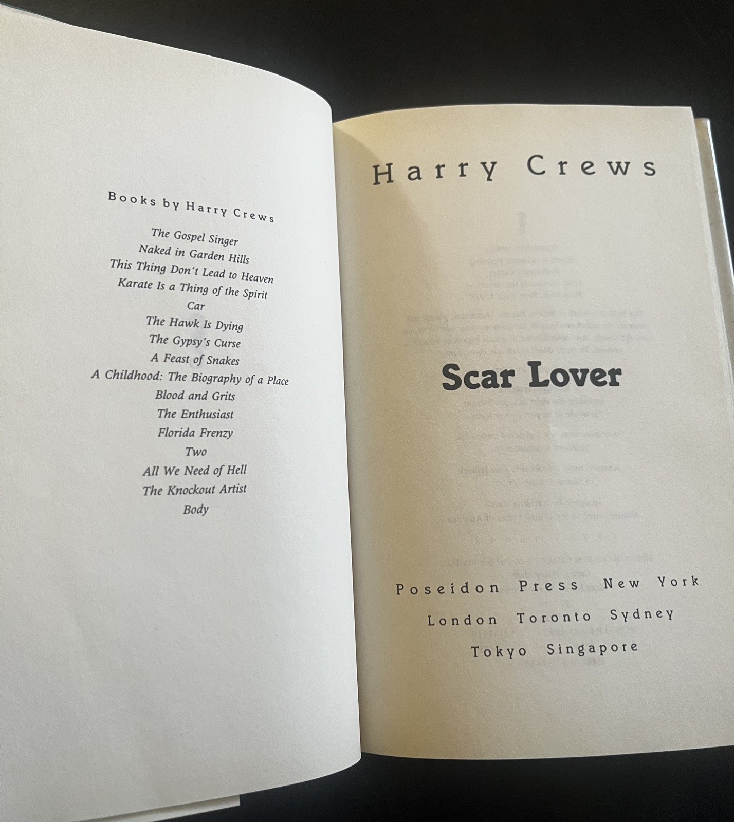 Scar Lover – by Harry Crews – 1st Edition Hardcover