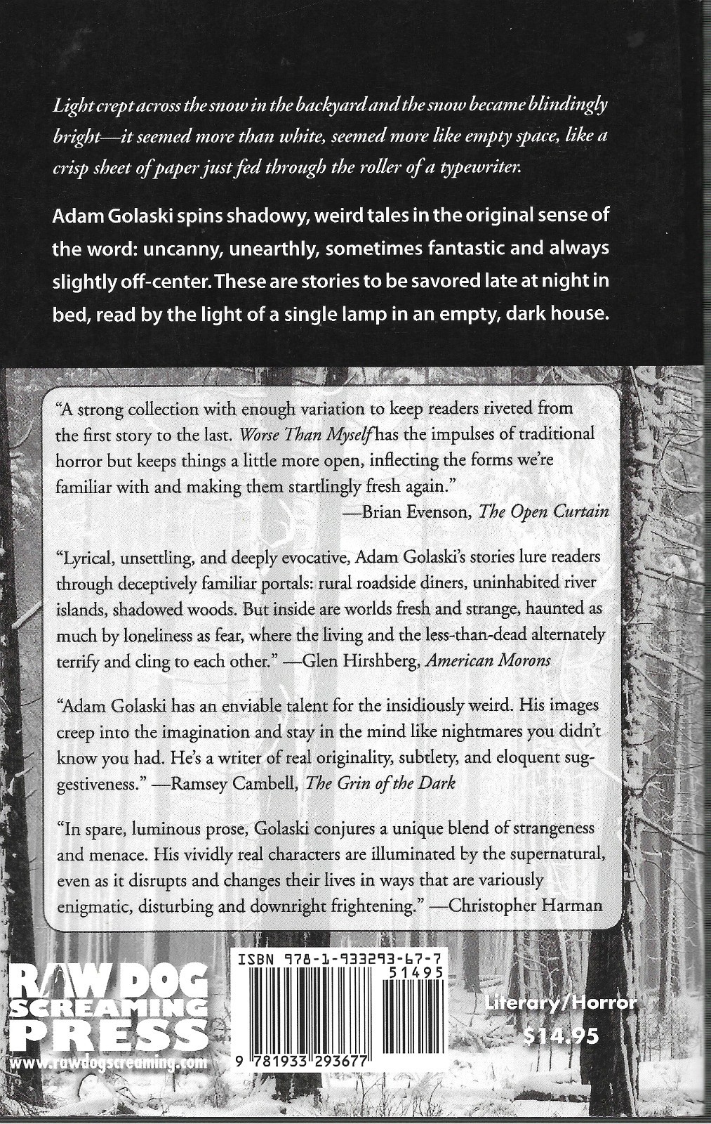 Worse Than Myself by Adam Golaski (2008, Paperback) “Cambell blurb” edition