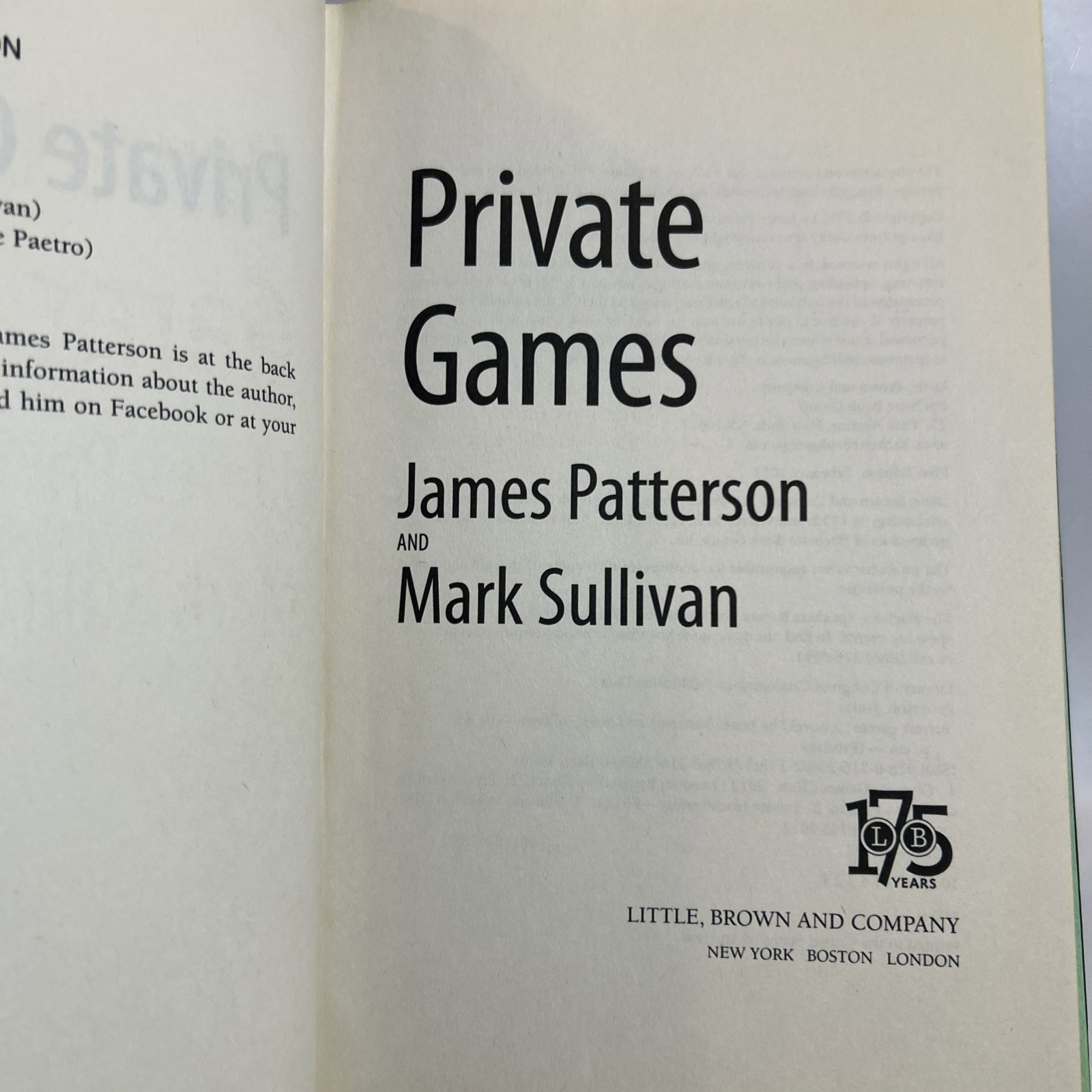 Private Games by Mark Sullivan and James Patterson (2012, Hardcover)