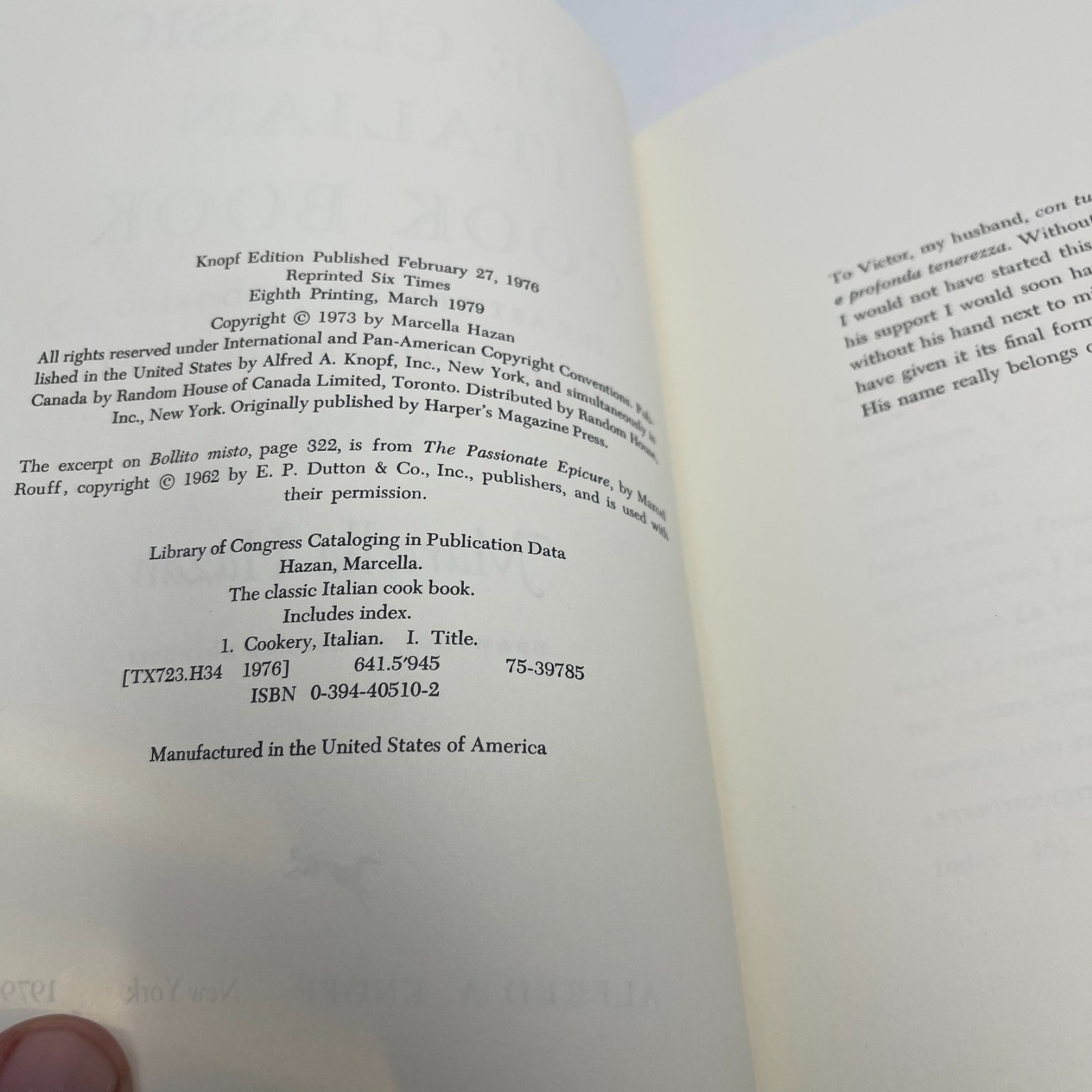 The Classic Italian Cookbook – Marcella Hazan – 1979 hc