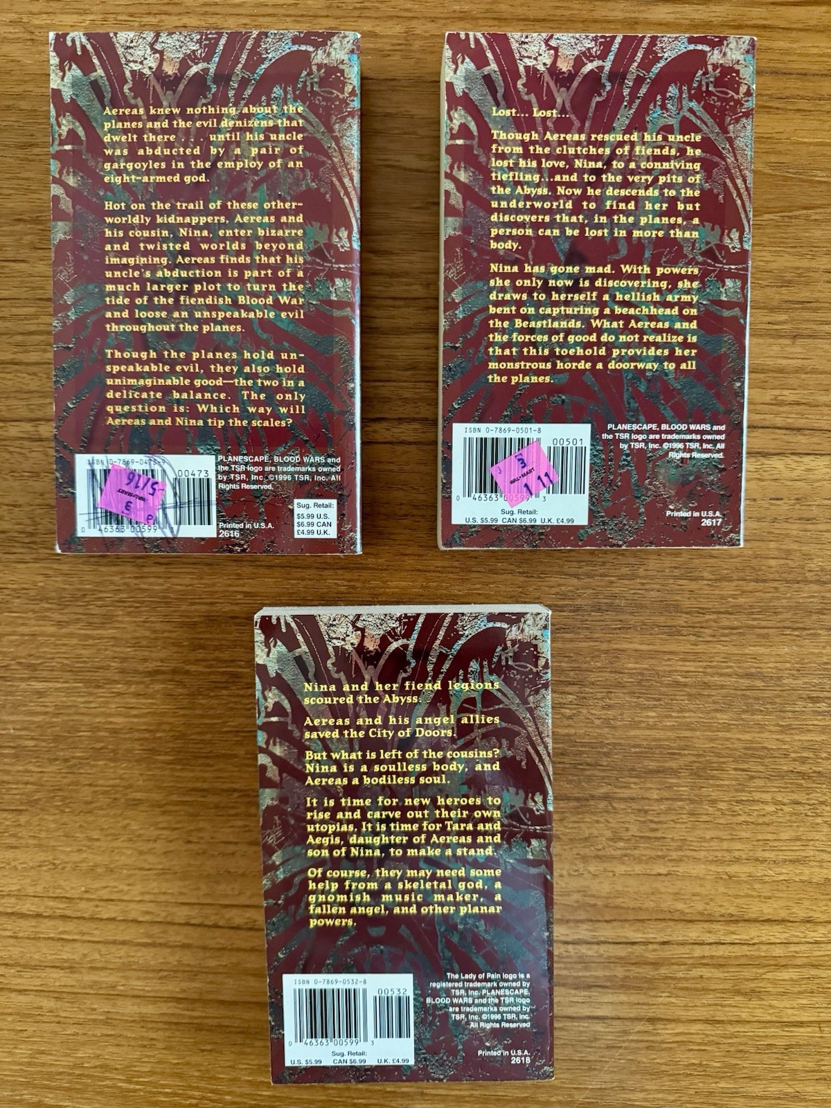 J ROBERT KING The Blood Wars Trilogy PLANESCAPE Tsr 1996 PAPERBACK Book SET