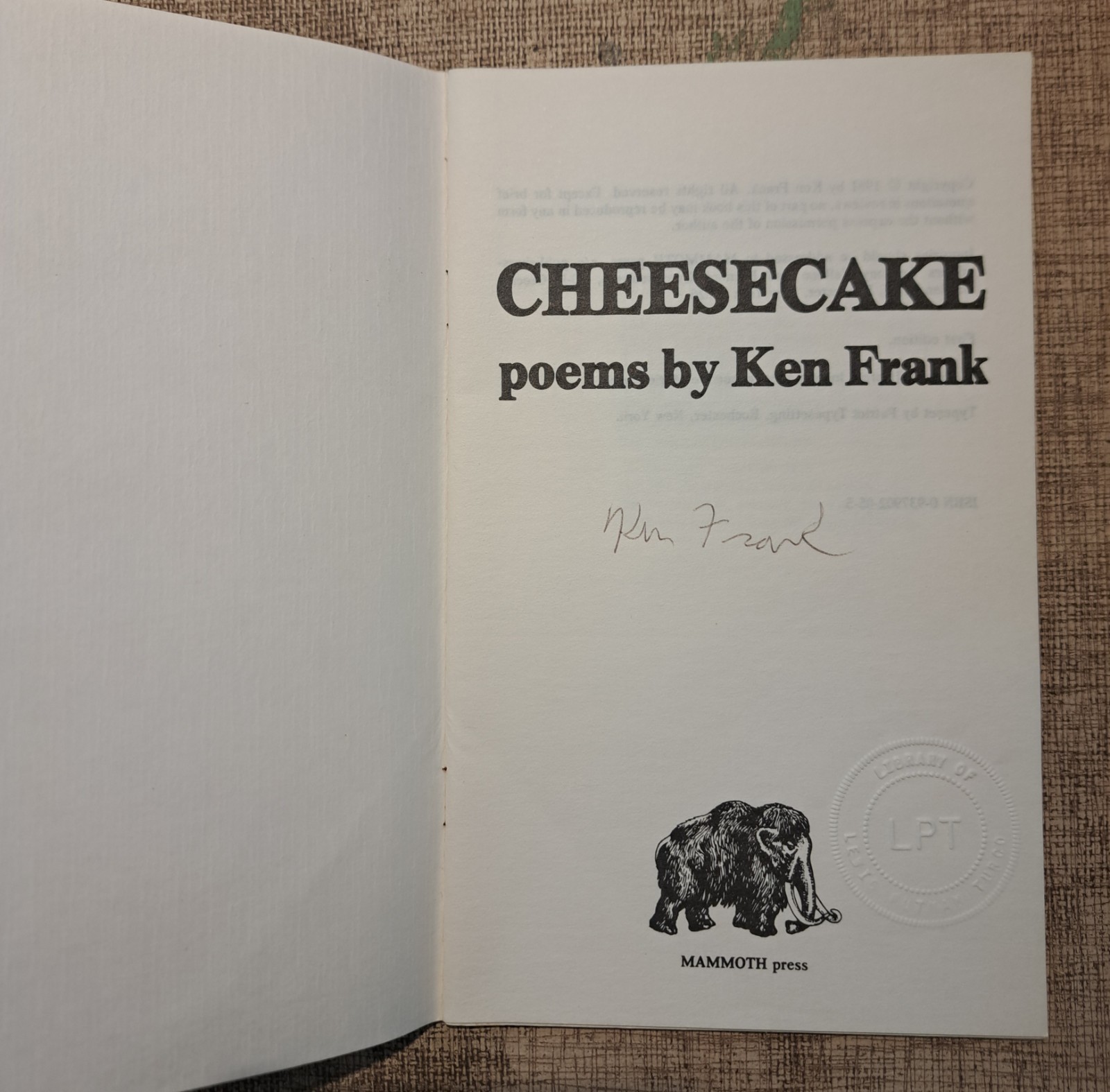 Cheesecake Poems by Ken Frank ***Signed By Author***