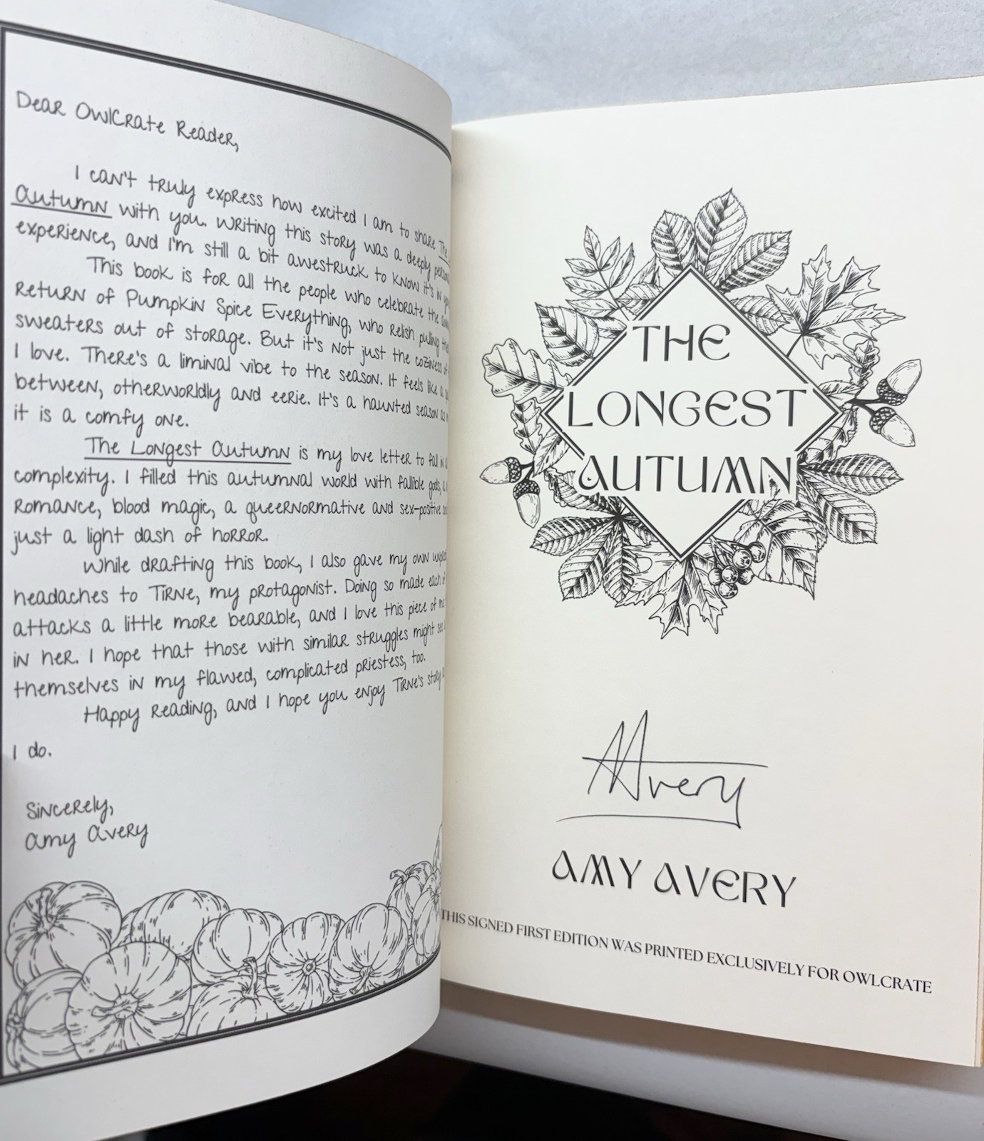 Owlcrate The Longest Autumn By Amy Avery Signed Exclusive Sold Out Sprayed Edges