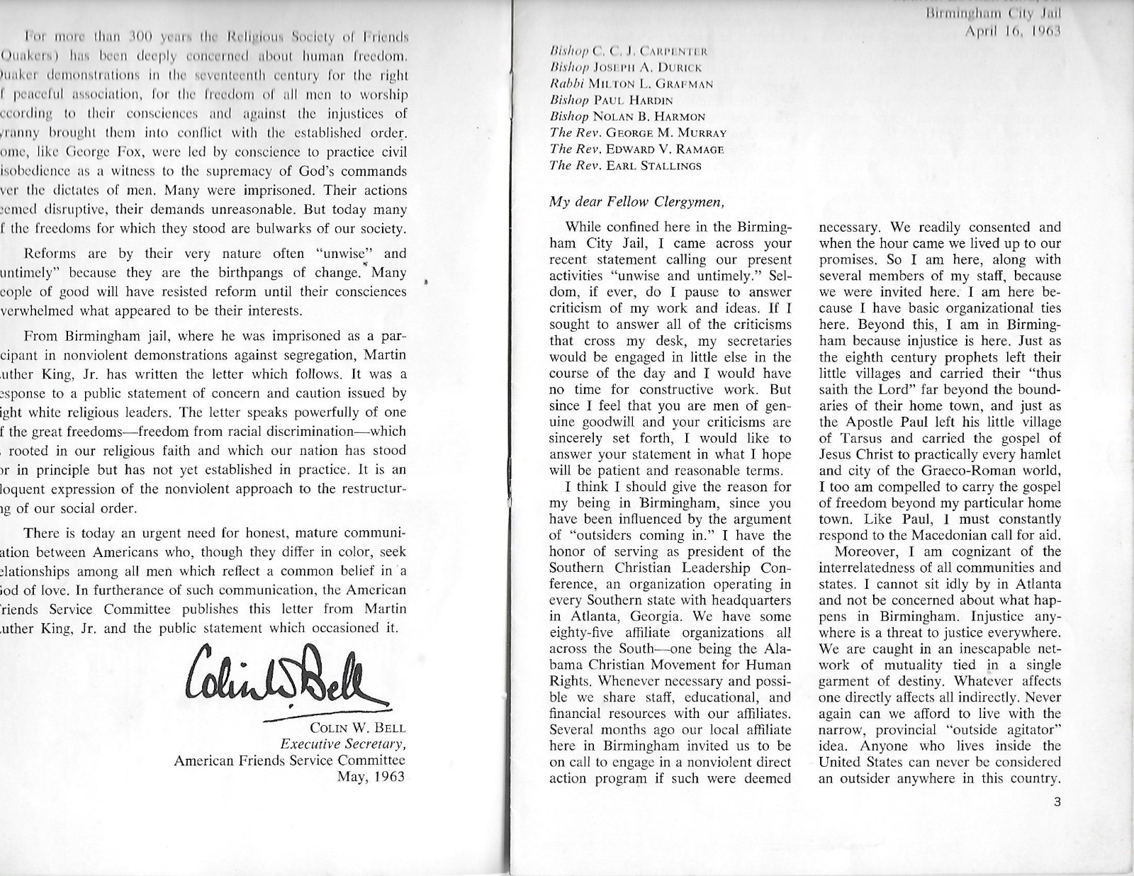 Letter From Birmingham City Jail Martin Luther King Jr 6th Printing October 1963