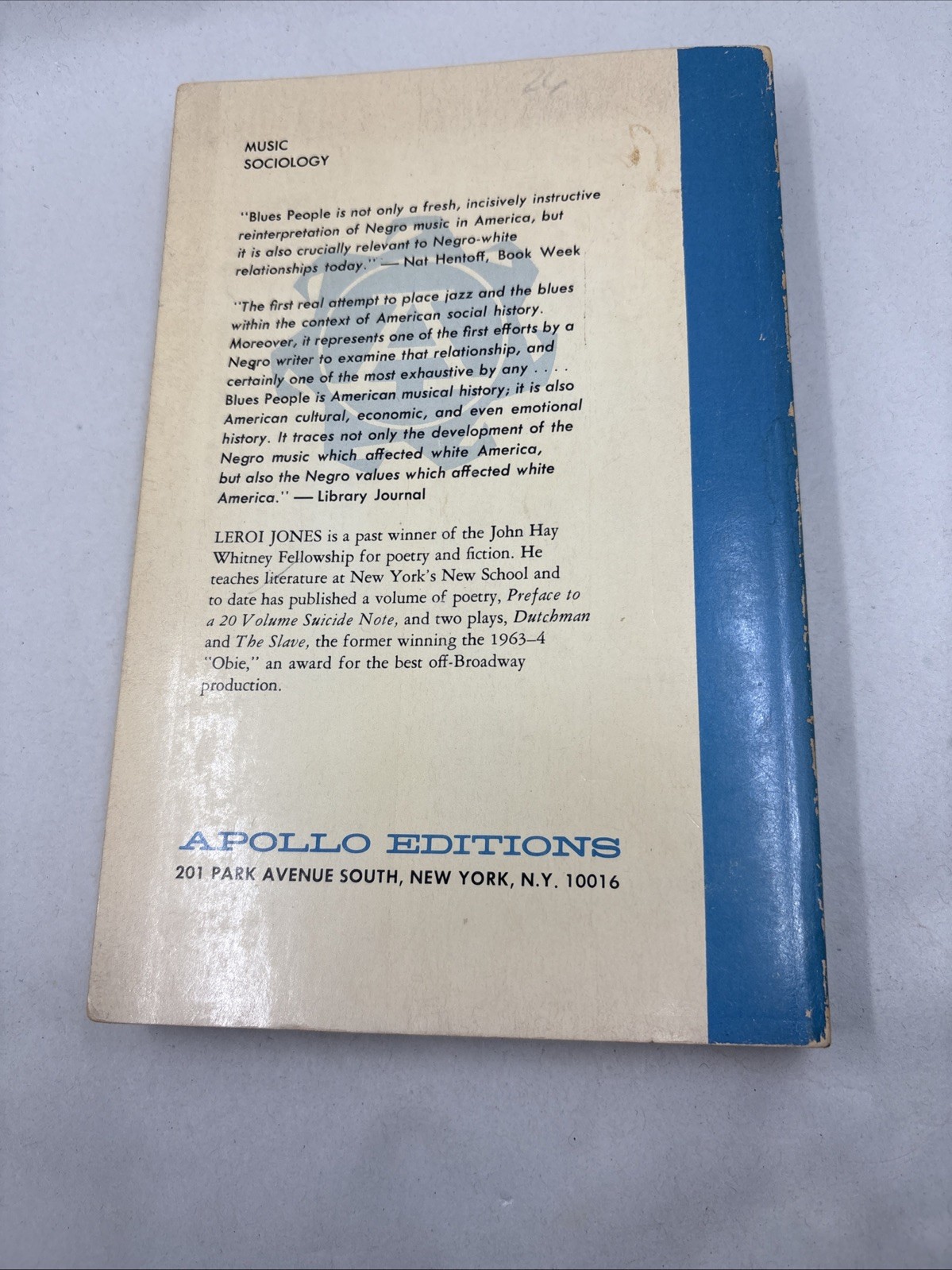 Blues People by LeRoi Jones Trade Paperback Vintage Book – Apollo Edition