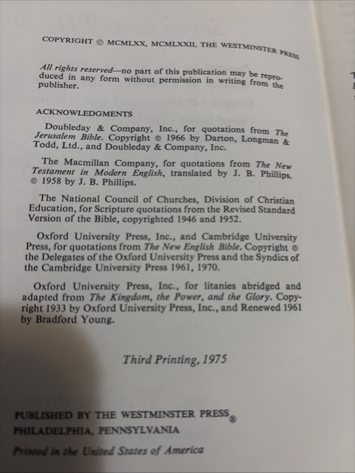 The Worshipbook Services & Hymns Westminster Press 1975 Presbyterian Church