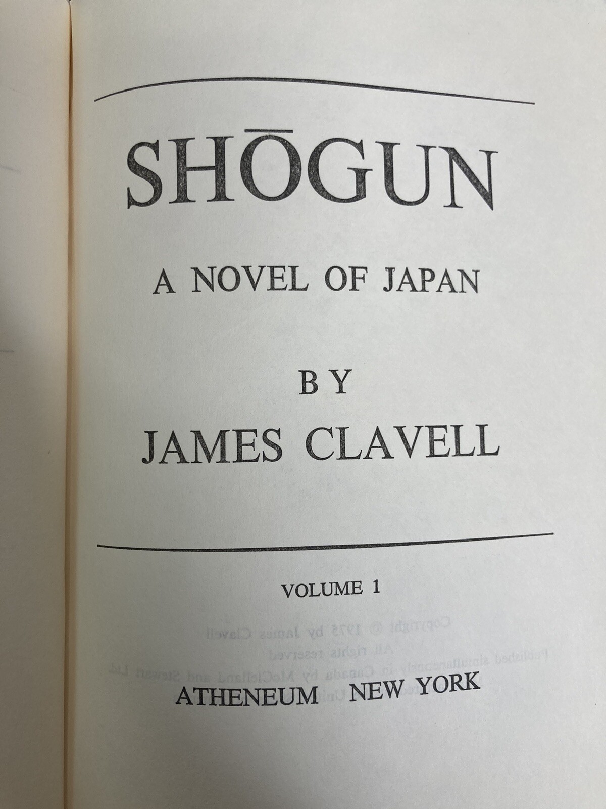 SHOGUN A Novel of Japan Volume 1 James Clavell 1975 VTG Yellow Hardcover Book