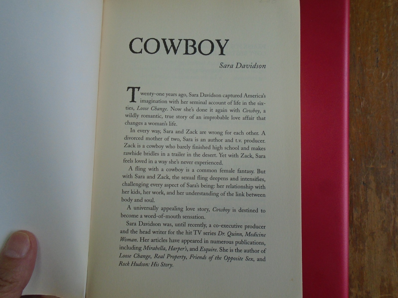 Cowboy, A Love Story by Sara Davidson, 1998 First Edition, 250 Pages