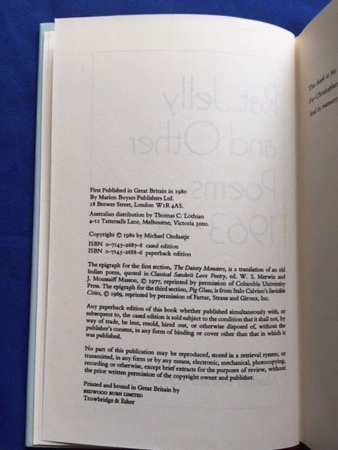 RAT JELLY & OTHER POEMS. 1963-78 – 1ST. EXPANDED ED SIGNED BY MICHAEL ONDAATJE