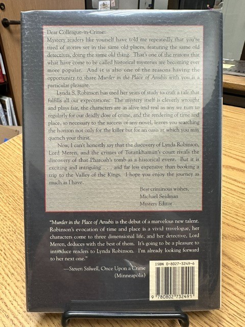 MURDER IN THE PLACE OF ANUBIS Signed by Lynda S. Robinson, 1st ed 1st ptg HCDJ
