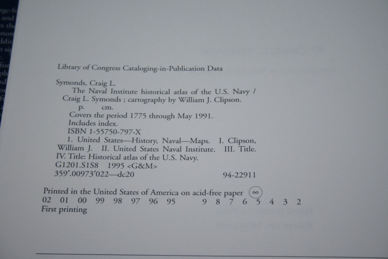 Naval Institute HISTORICAL ATLAS OF US NAVY Craig Symonds 1995 Hardcover MINT!