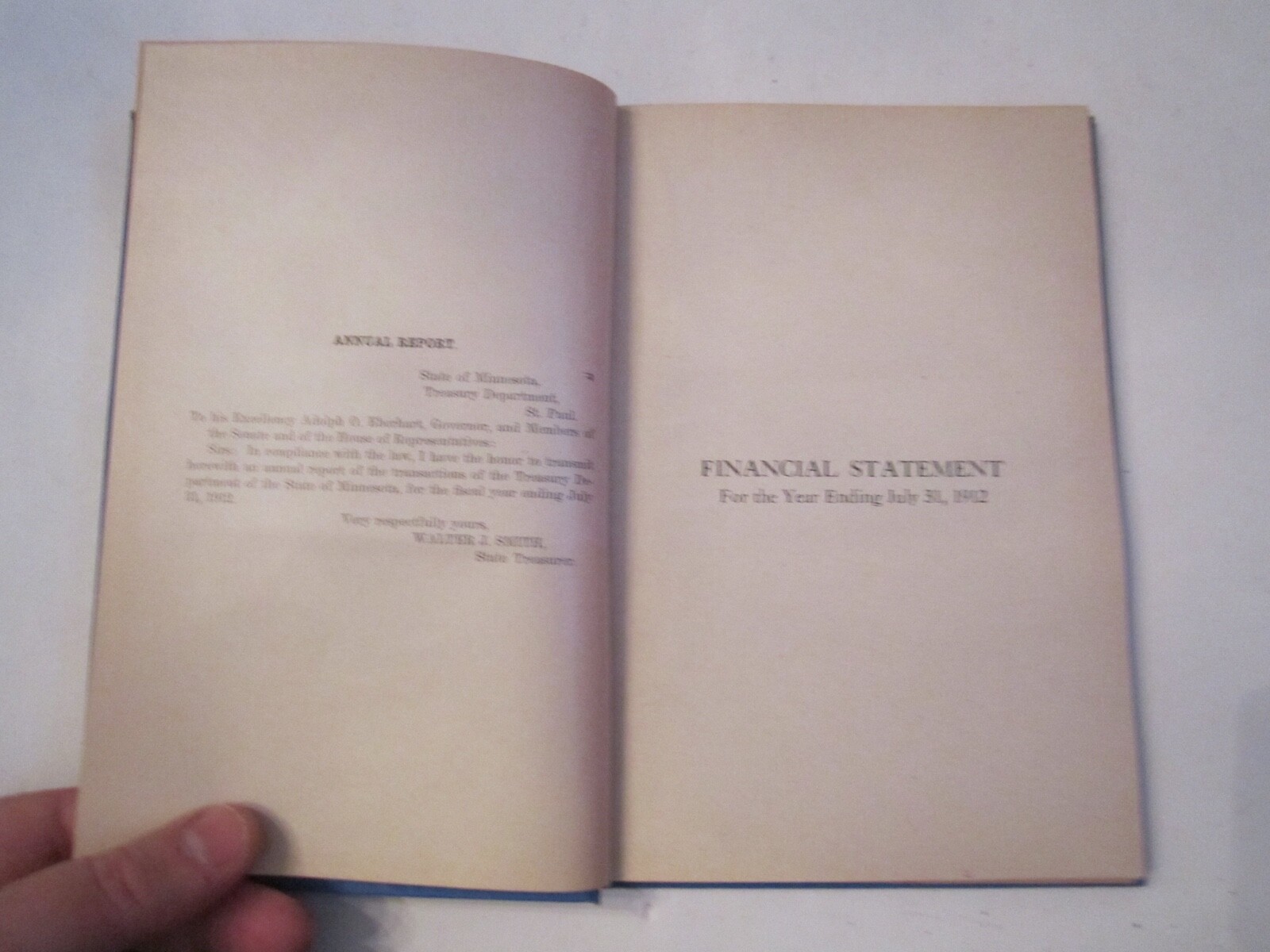 1912 STATE OF MINNESOTA STATE TREASURER ANNUAL REPORT BOOK – 198 PAGES