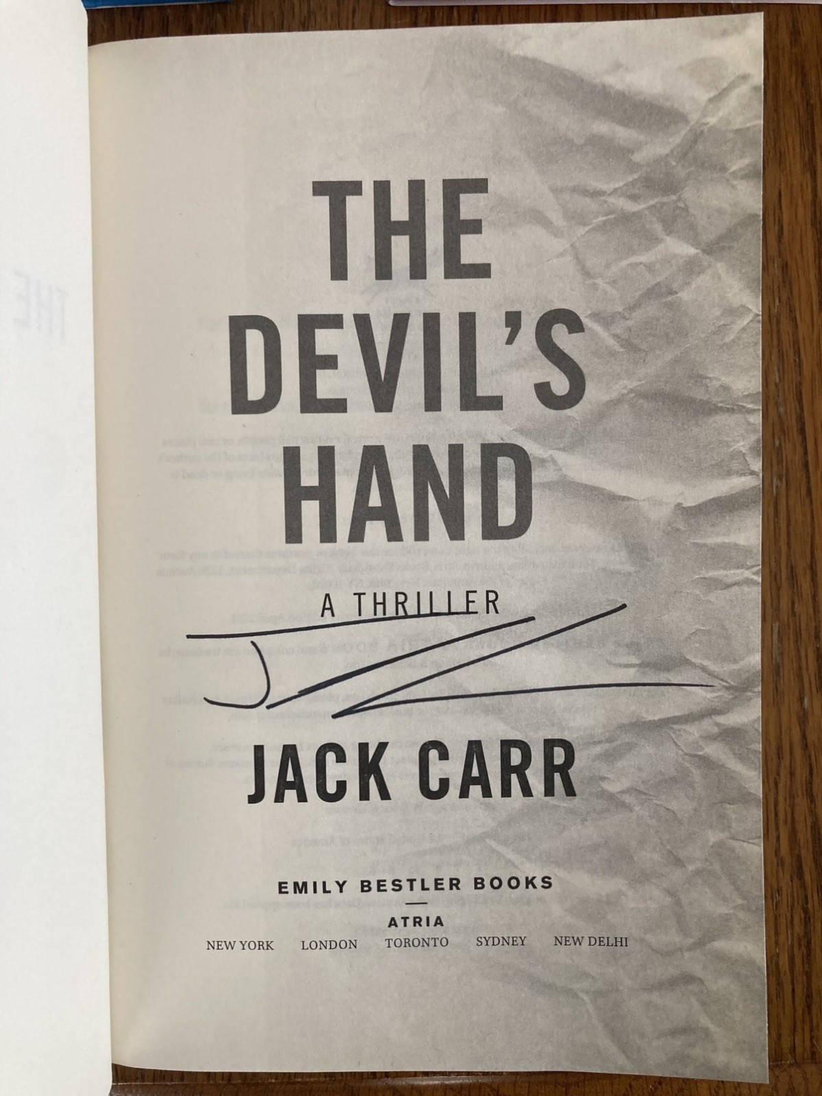 Signed ~ THE DEVIL’S HAND Jack Carr Hardcover – Later Edition