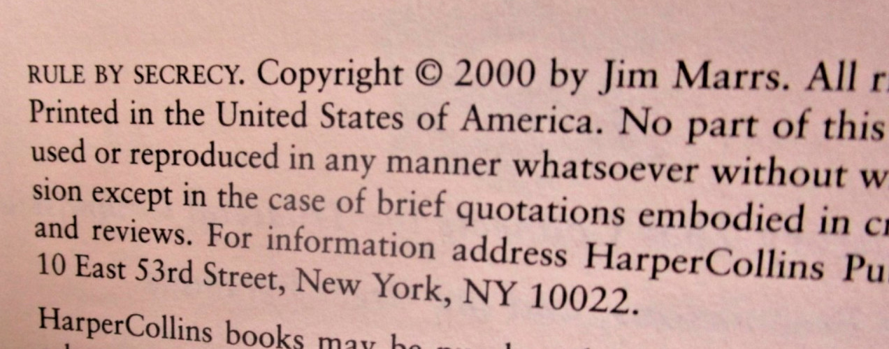 Rule by Secrecy Jim Marrs 2000 Hard Cover, with DJ FREE SHIPPING