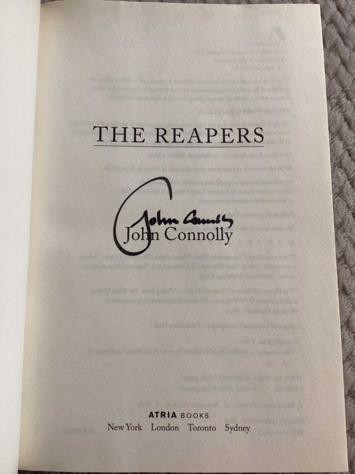 *Signed* Charlie Parker Series: The Reapers by John Connolly (2008, Hardcover)