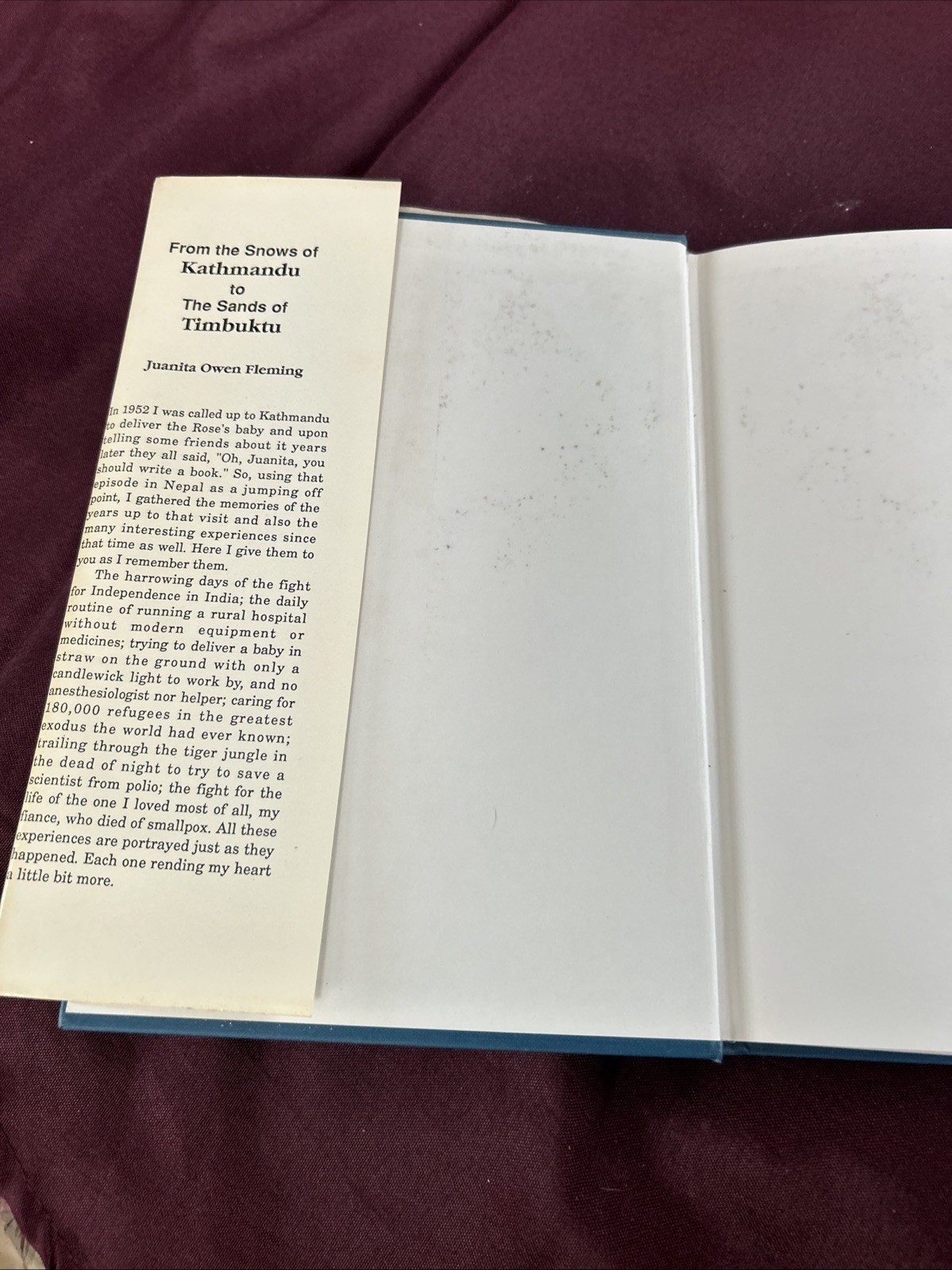 FROM THE SNOWS OF KATHMANDU TO THE SANDS OF TIMBUKTU By Juanita Owen VG