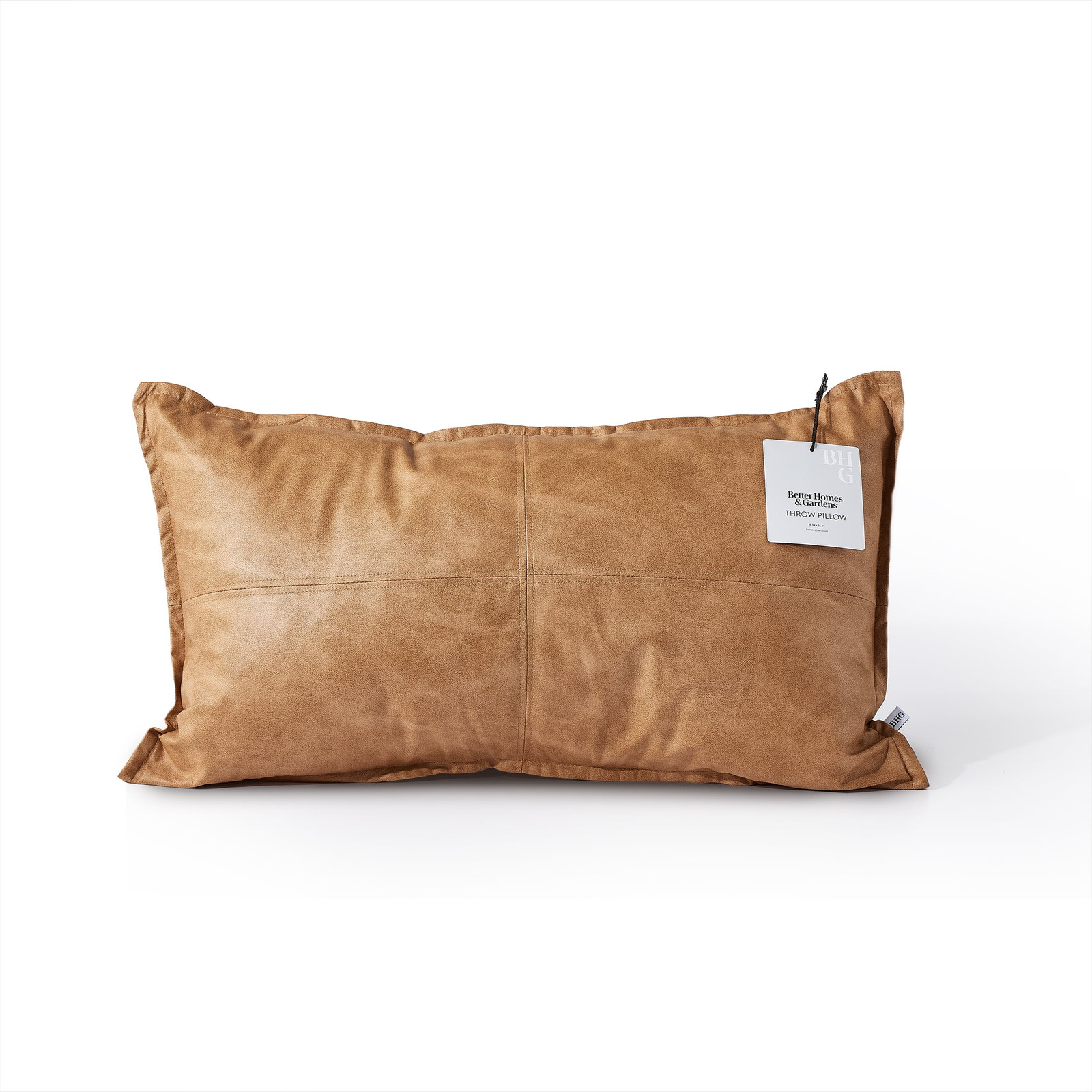 14″ X 24″ Beige Vegan Leather Decorative Pillow