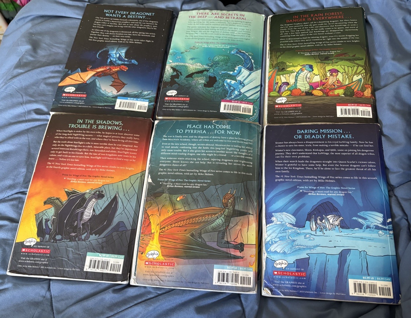 6 Wings Of Fire Books Lot Tui T. Sutherland 1,2,3,4,6,7 Graphic Novels Dragonet