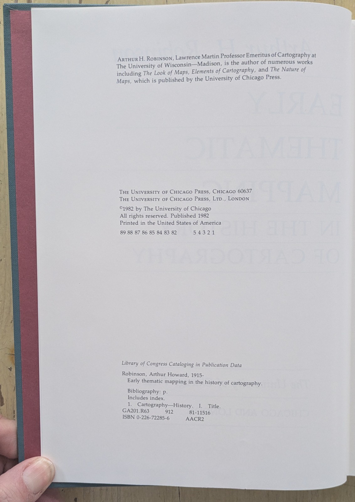 EARLY THEMATIC MAPPING IN THE HISTORY OF CARTOGRAPHY by A. Robinson(1982 HCDJ)LN