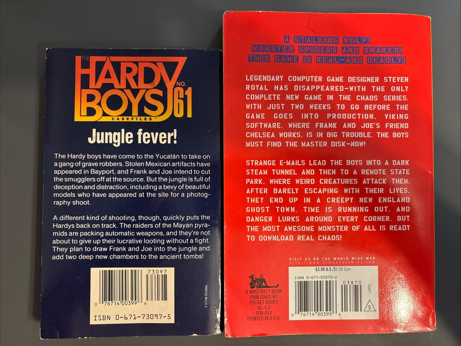 1990s-2000s The Hardy Boys Book Lot #61 & 160, Grave Danger, A Game Called Chaos