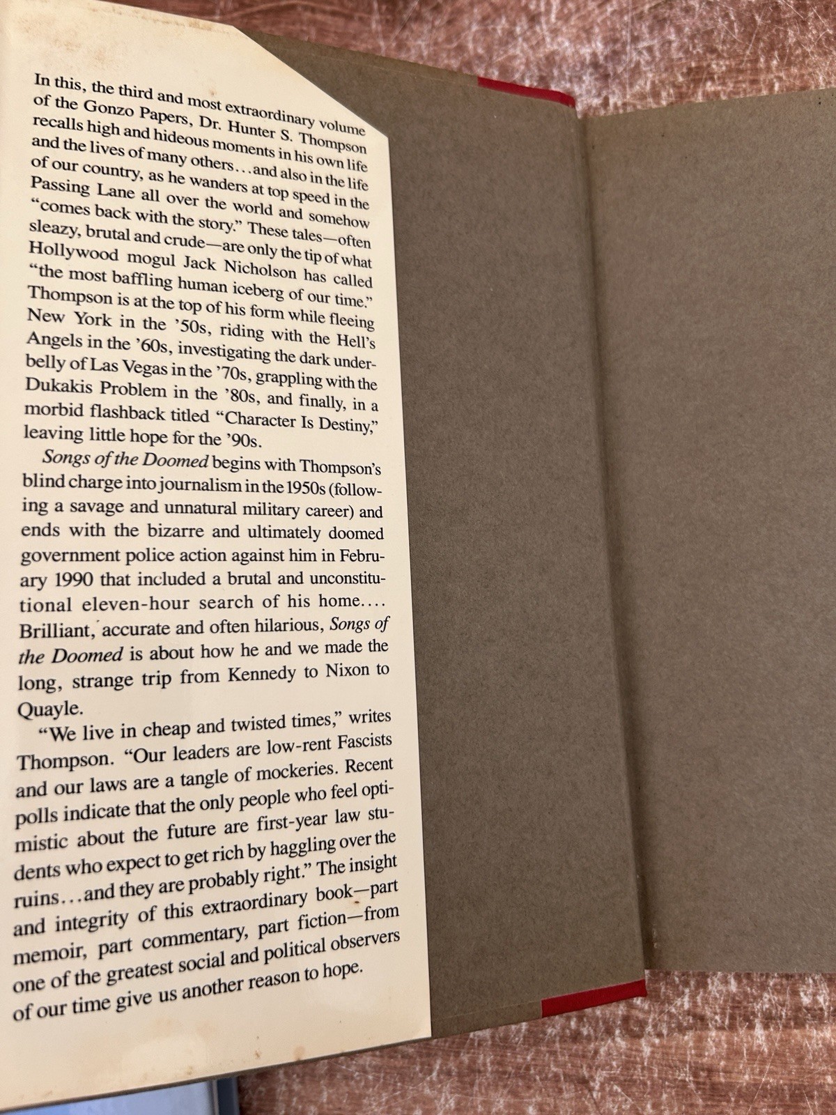 Hunter S. Thompson Songs Of The Doomed First Edition Gonzo Papers Vol 3 HCDJ