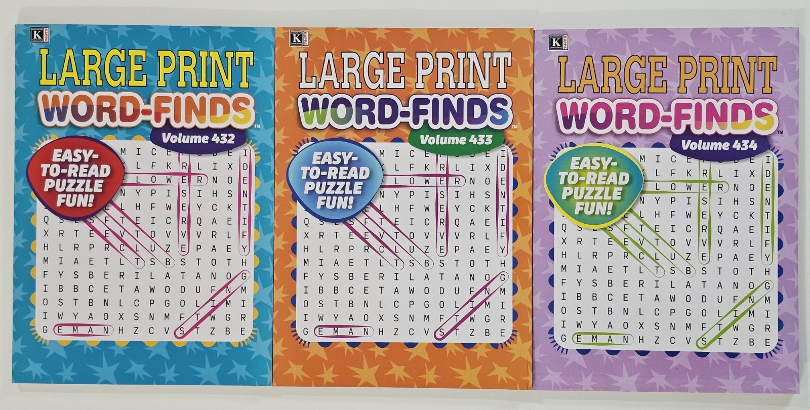 3 Large Print Word-Finds Puzzle Books Kappa Games Vol #432-434 ~ 80 Puzzles Each