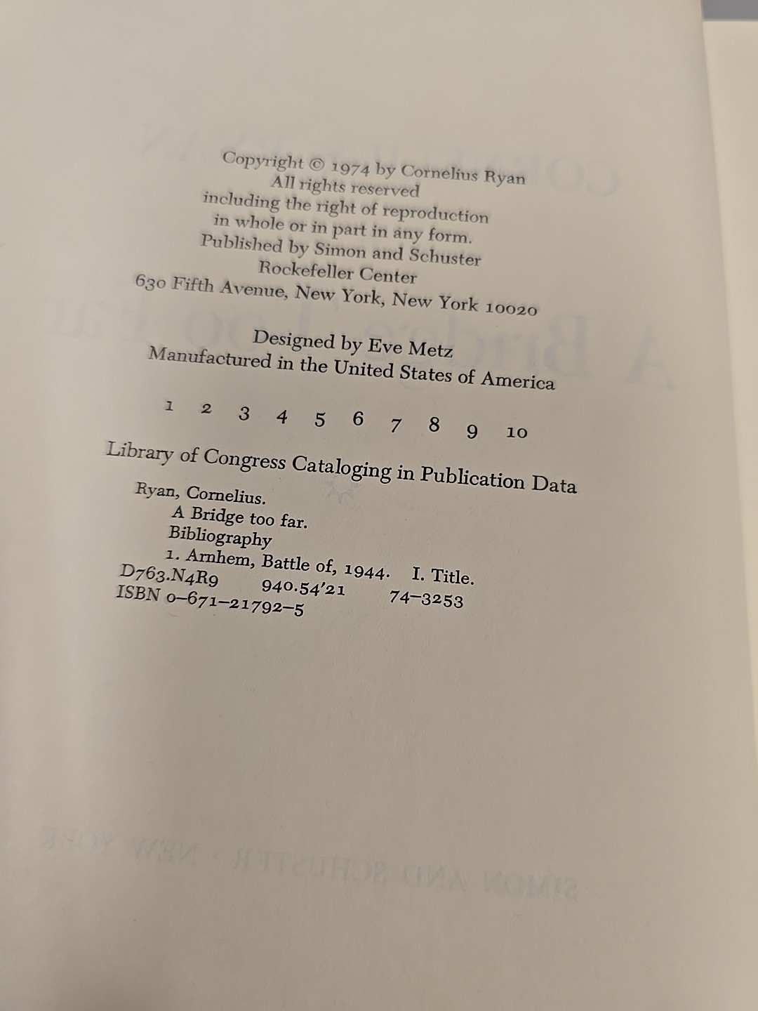 A Bridge too Far (Hardcover, 1st Edition 1974, Cornelius Ryan)