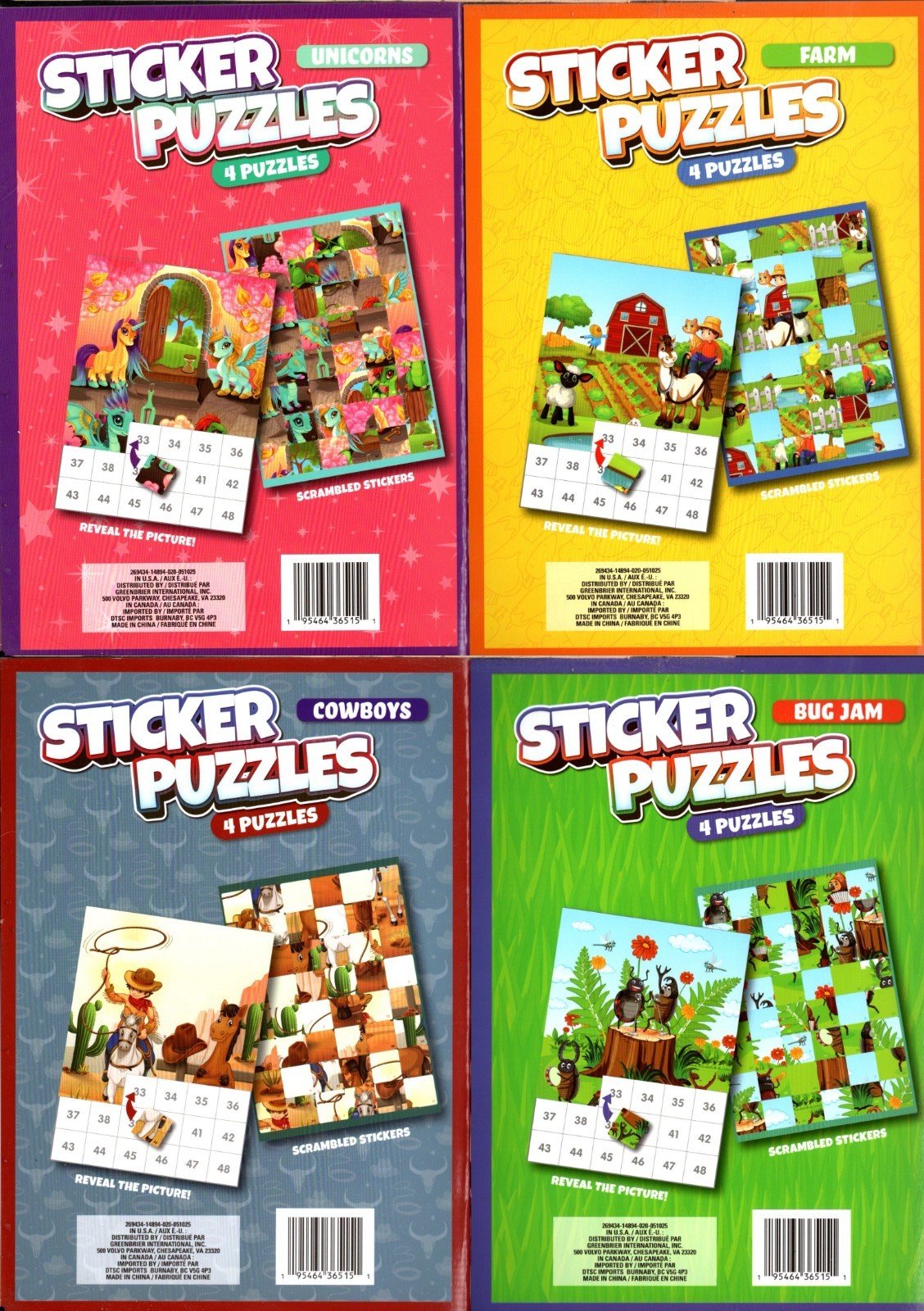 Activity Books for Kids: Sticker Puzzles 2025 -Farm, Bug Jam, Cowboys & Unicorns