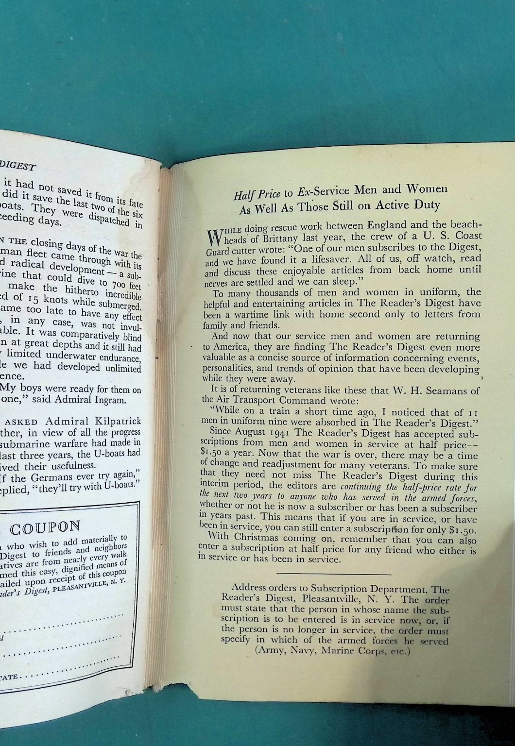 Reader’s Digest November 1945 Vol 47 No 283 WWII Era Vintage Magazine Periodical