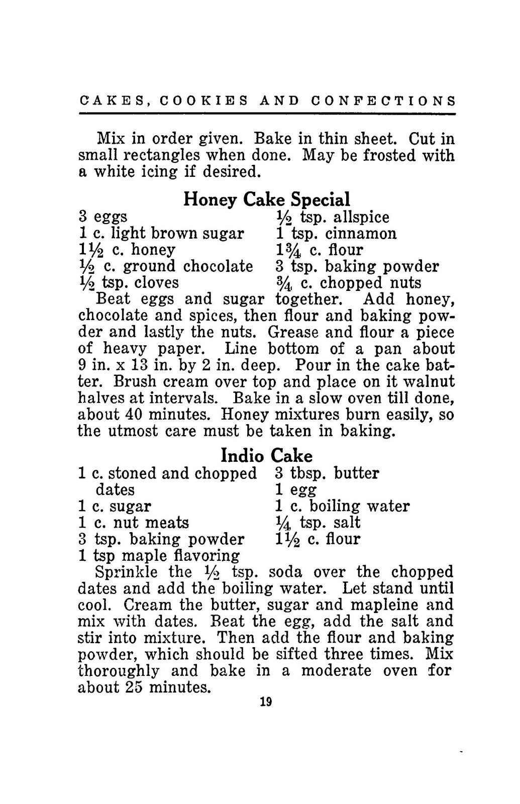 “1920” Cakes, Cookies And Confections Vintage Cook Book 73 Pages