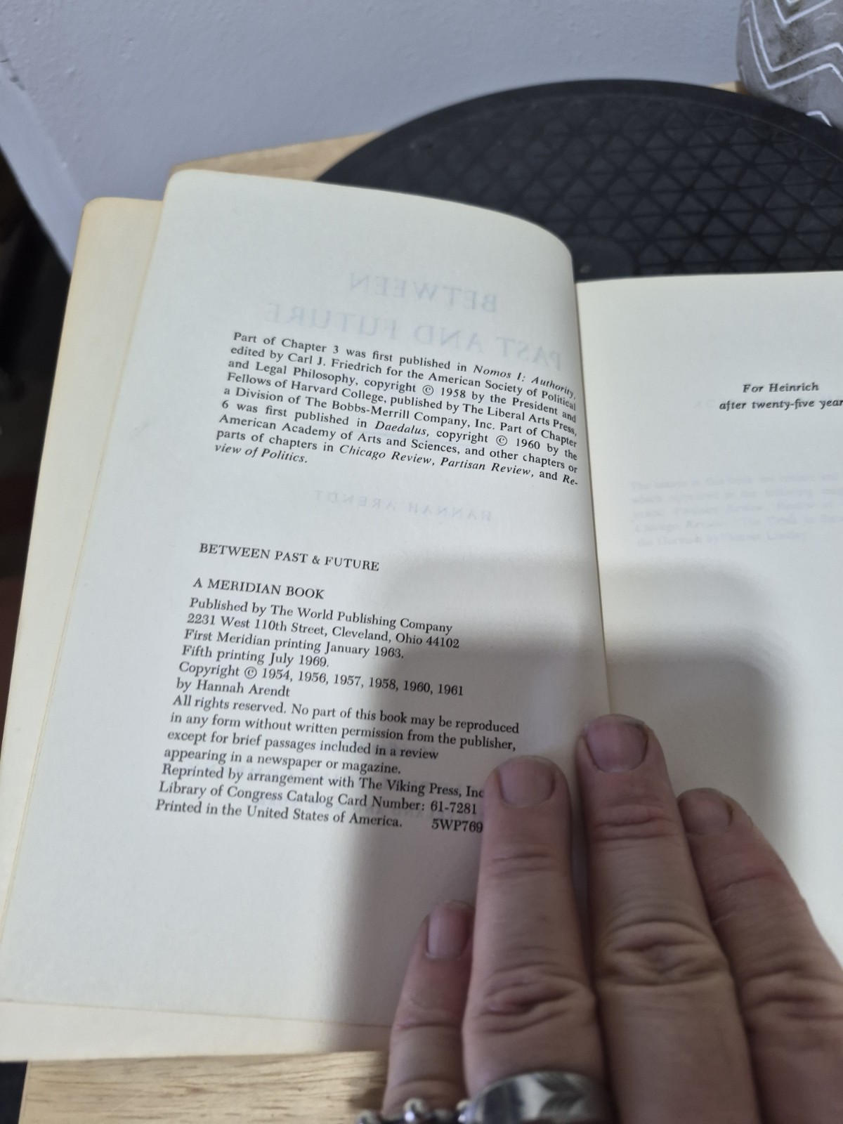 Between Past & Future: Six Exercises In Political Thought by Hannah Arendt 1969
