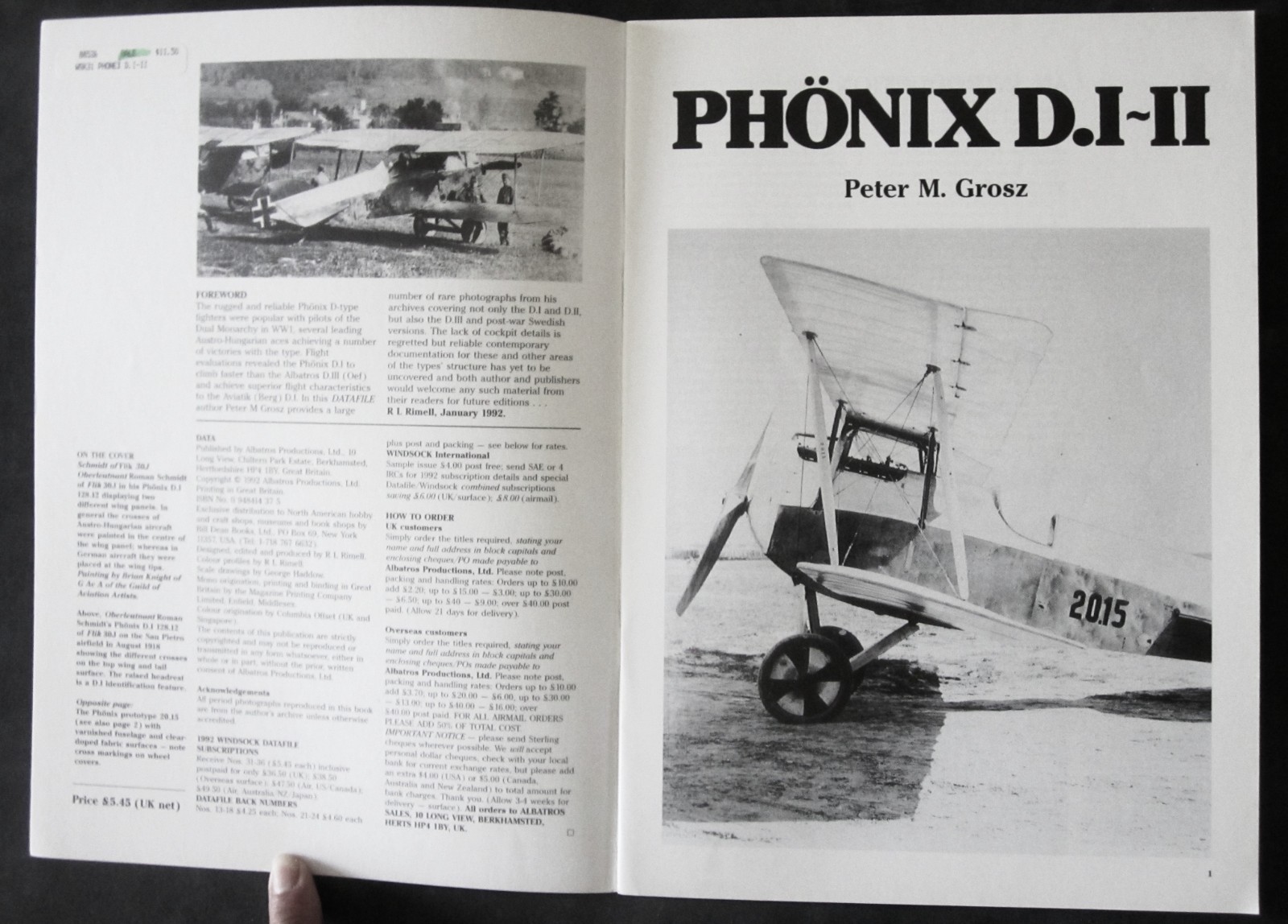 1992 Windsock Datafile #31-Phonix D.l-ll–WWl Military Aircraft-Modeler Plans