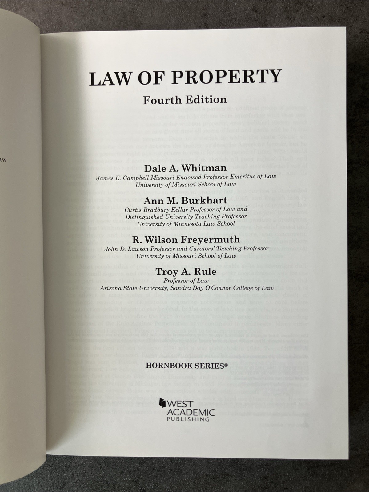 The Law of Property 4th Edition Whitman Burkhart Freyermuth Rule Hornbook 2019