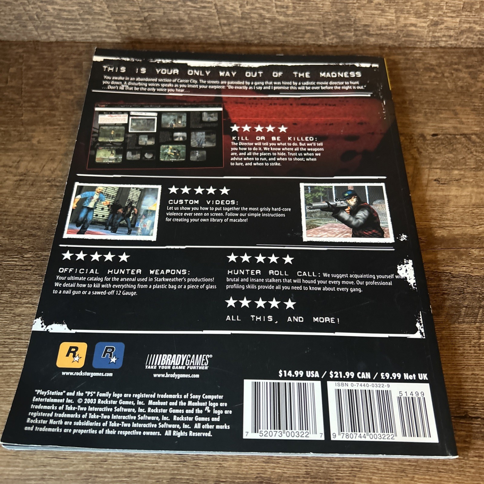 Manhunt Official Strategy Guide (2003) Brady Games Rockstar Playstation 2 PS2