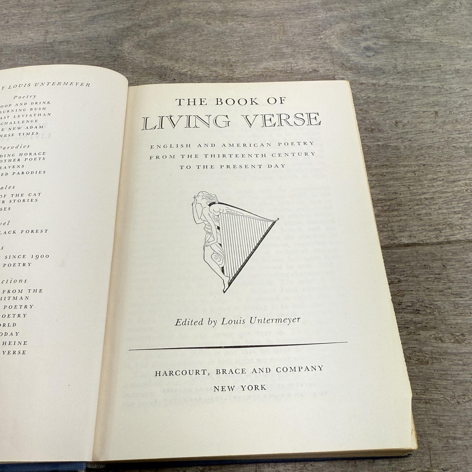 Vintage 1932 Book of Living Verse Louis Untermeyer Harcourt Brace Poetry HC