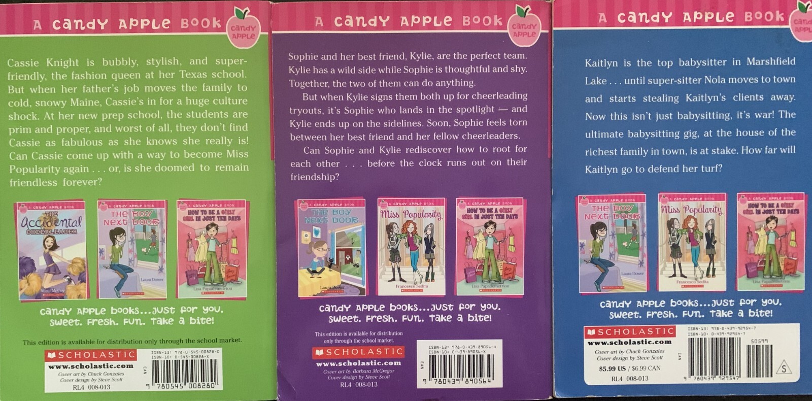 3 A Candy Apple Books: Accidental Cheerleader, Babysitting Wars, Miss Popularity