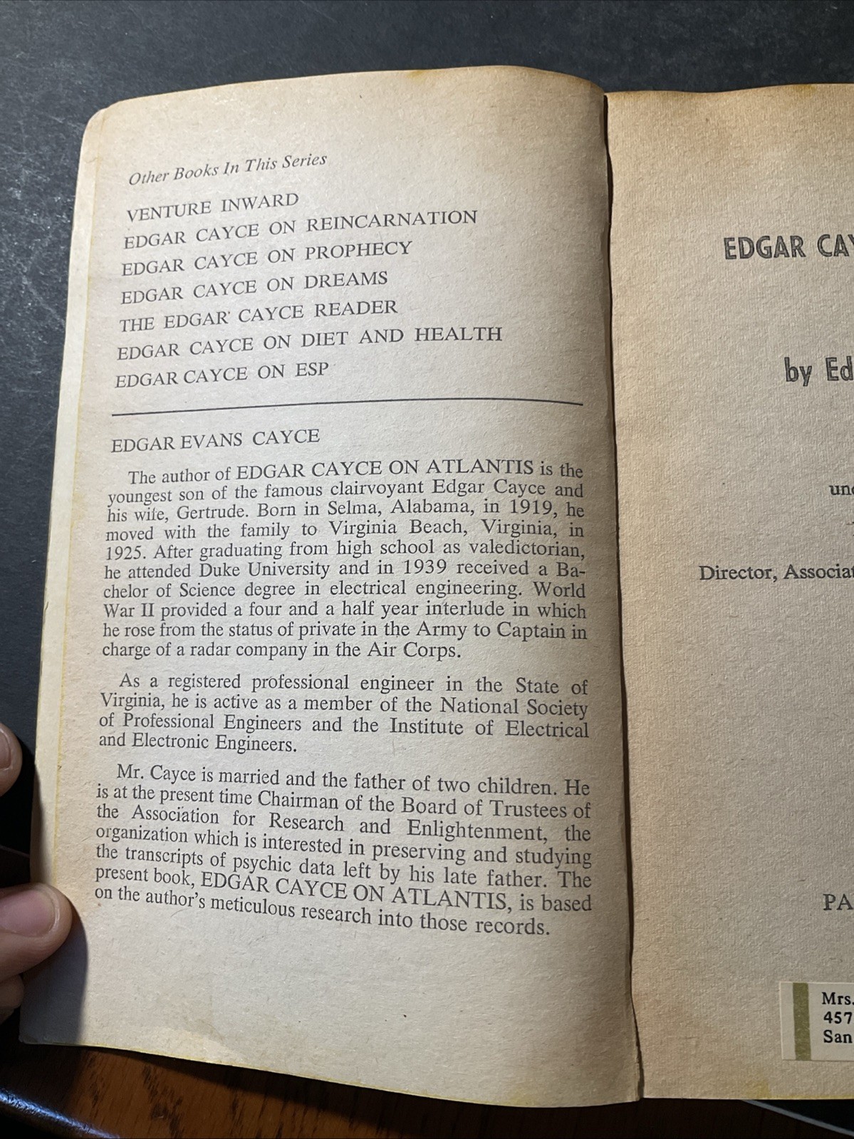 Edgar Cayce on Atlantis Edgar Evans Cayce, B1270