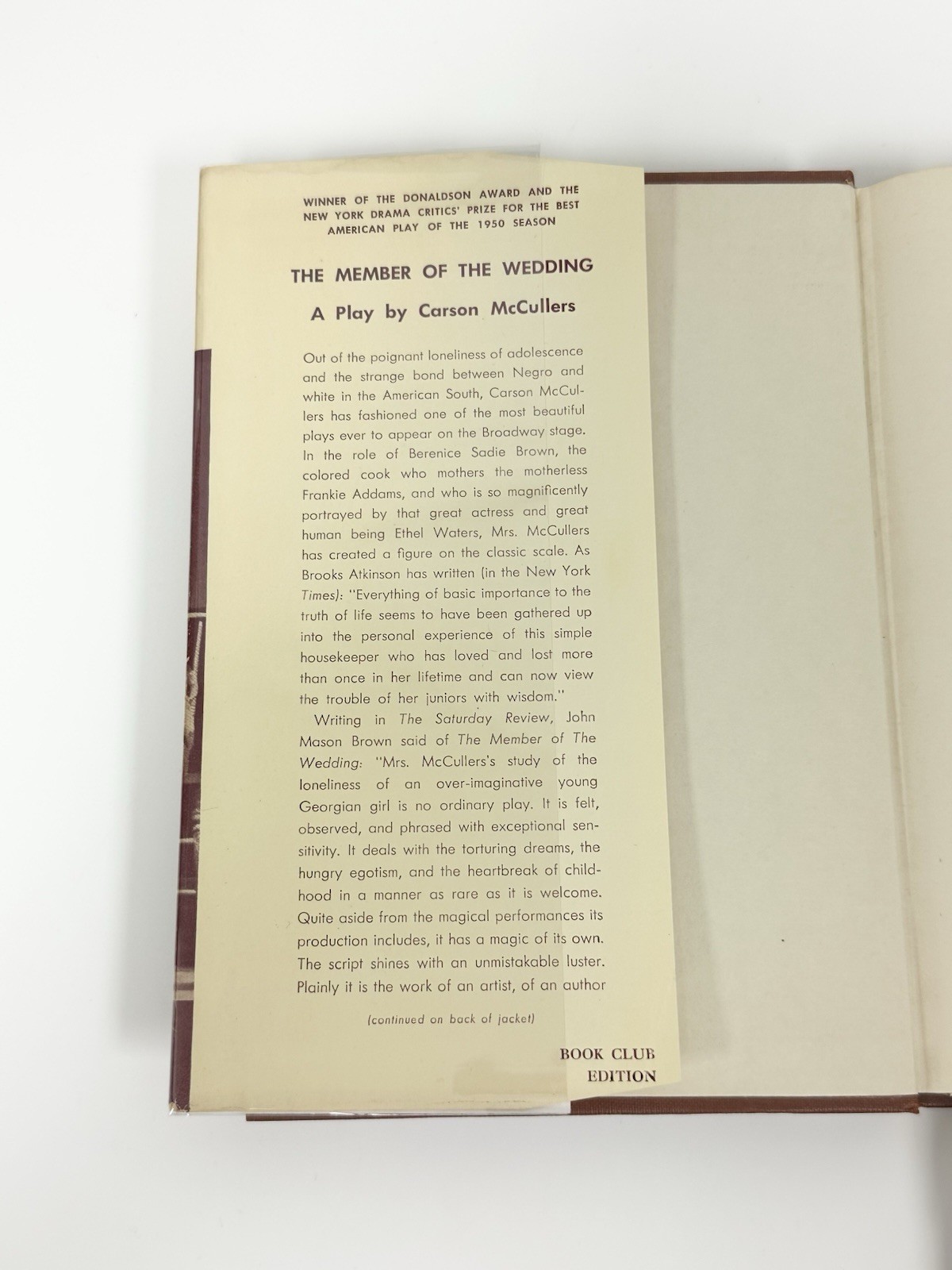 The Member of the Wedding Carson McCullers, 1st First Edtion 1951 Play Book Club