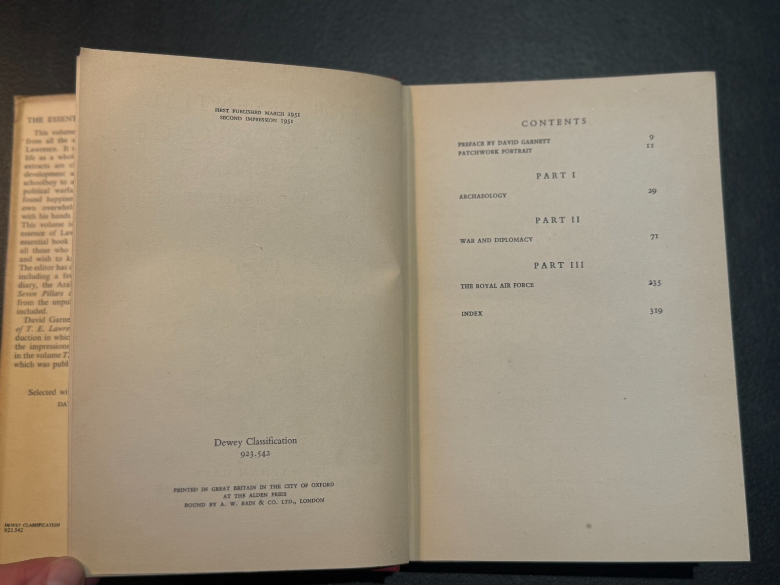 The Essential T.E. Lawrence-David Garnett-1951 HC-Jonathan Cape-Dust Jacket
