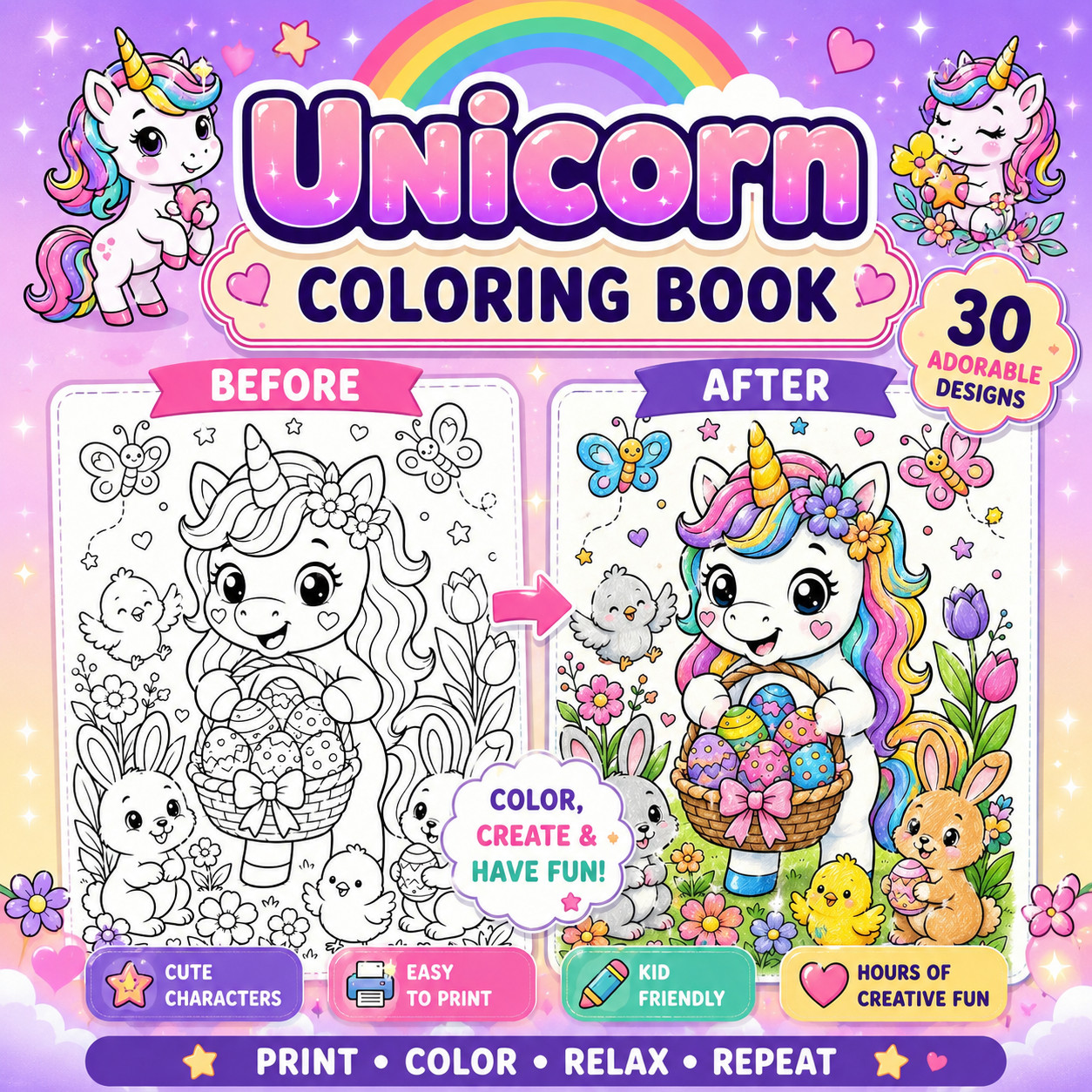 DIGITAL CONTEN – Unicorn Coloring Book: For Kids Ages 4-8 PRINTABLE